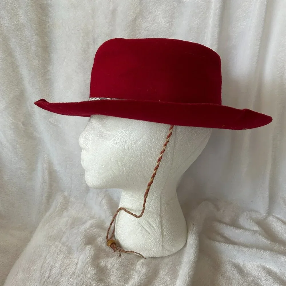 VINTAGE Kids‎ Cowboy Hat Red Halloween Theater Chin Strap